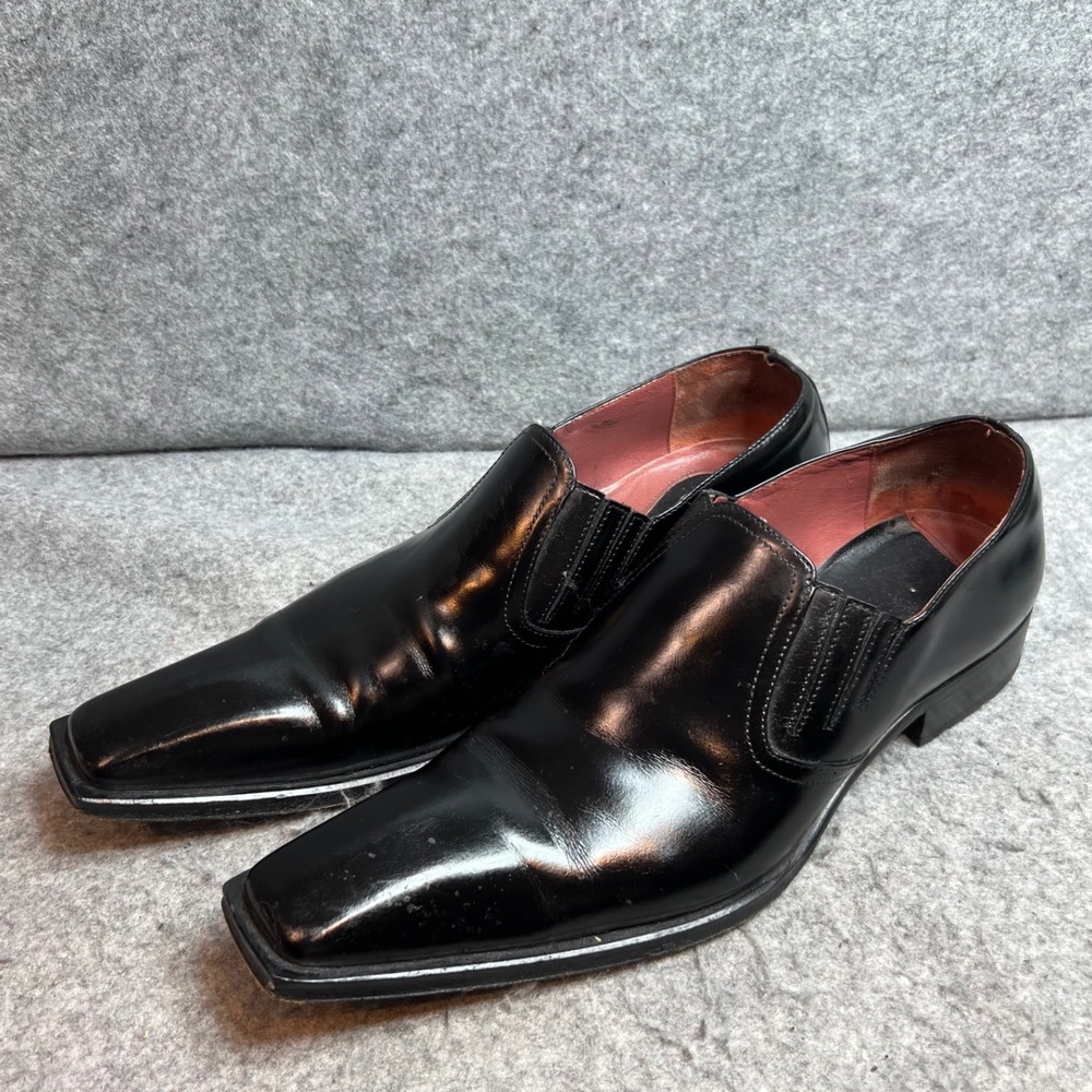 Jo Ghost Mens Black Leather Square Toe Slip On Loafers Made in Italy Size 42